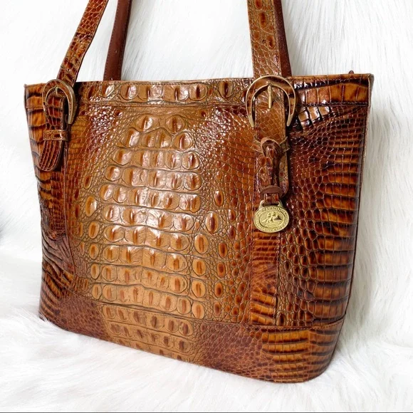 SOLD-Brahmin Vintage Toasted Almond Croc Embossed Ombre Leather Tote - Picture 3 of 12